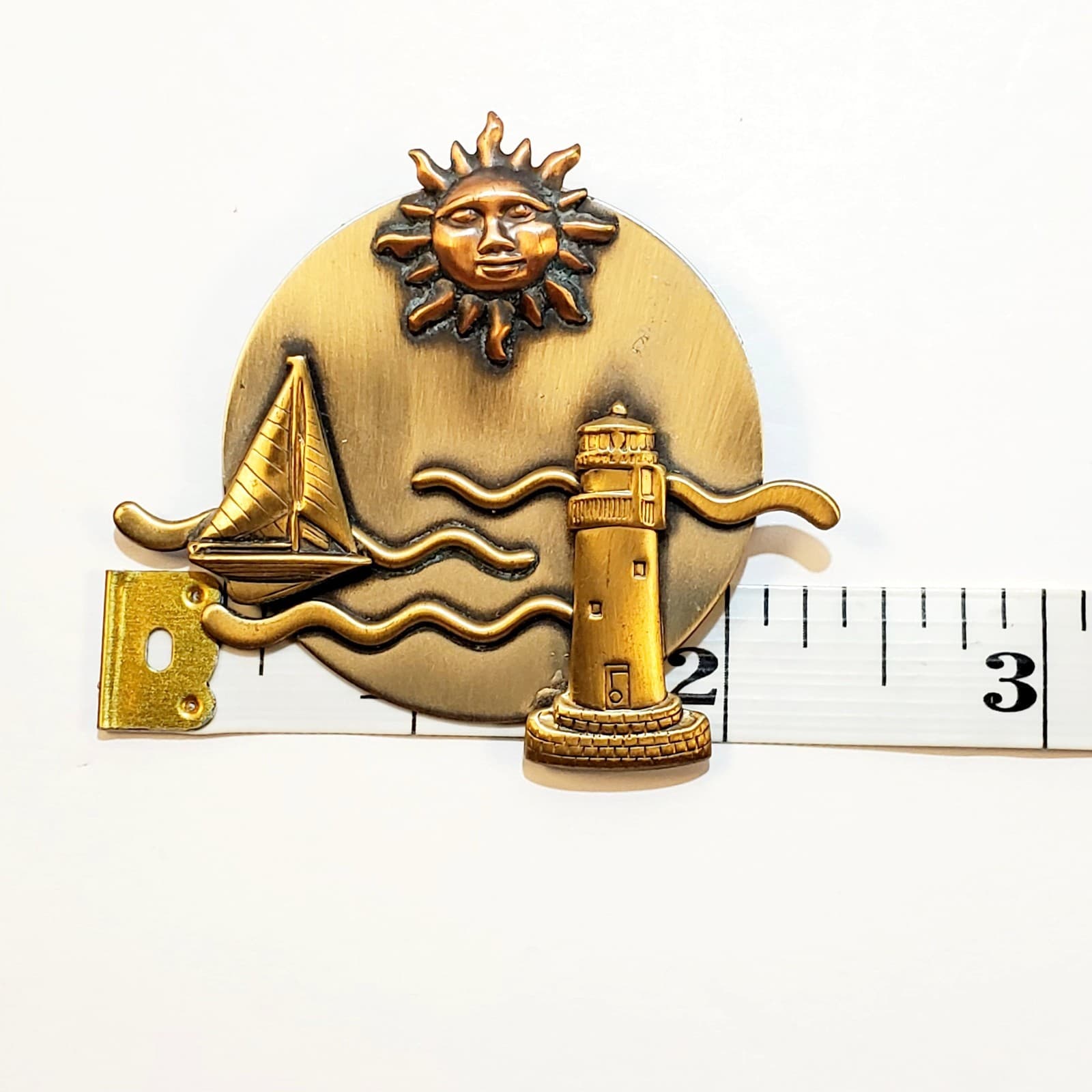 Vtg Signed K&T Mixed Metals Sailboat, Sun & Lighthouse Ocean Nautical Brooch Pin - Thumbnail 4