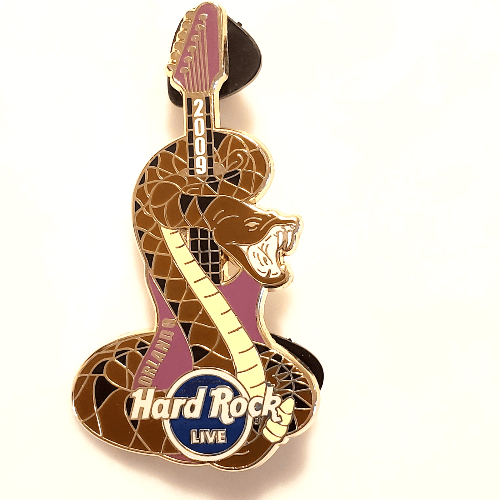 Hard Rock Cafe Orlando LIVE Rattlesnake Guitar Tack Lapel Cap Pin 2009
