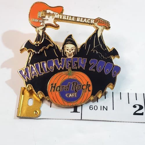 Vtg Myrtle Beach Halloween 2000 Hard Rock Cafe Pin Grim Reaper Guitar Pumpkin - Thumbnail 3