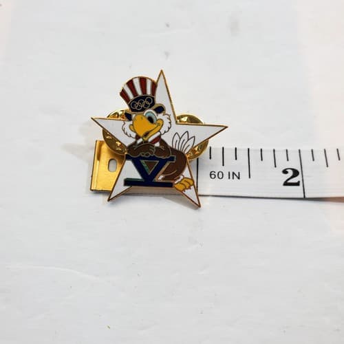 Vtg 1984 Sam the Eagle Pentathlon Los Angeles Olympic Star Tack Lapel Cap Pin - Thumbnail 4