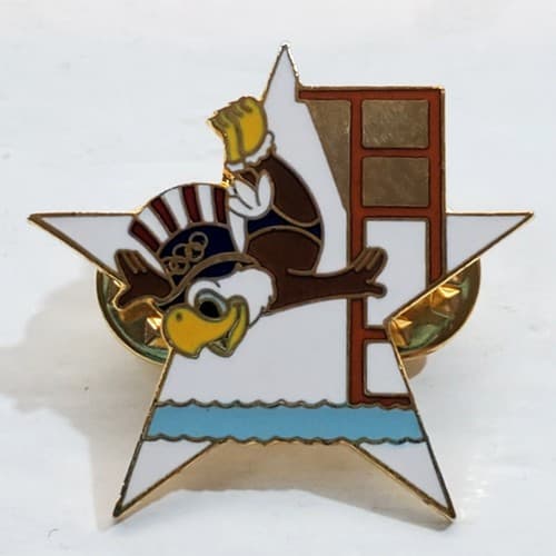 Vintage 1984 Sam the Eagle Diving Los Angeles Olympic Star Tack Lapel Cap Pin