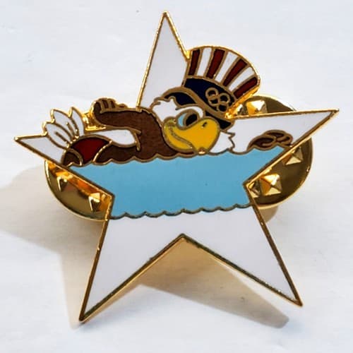 Vintage 1984 Sam the Eagle Swimming Los Angeles Olympic Star Tack Lapel Cap Pin