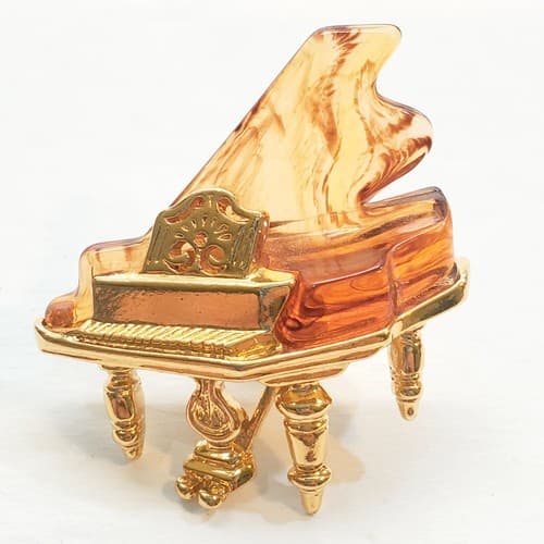 Vintage Signed Avon Grand Piano Gold Tone Lucite Tack Back Lapel Pin