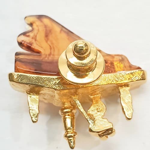 Vintage Signed Avon Grand Piano Gold Tone Lucite Tack Back Lapel Pin - Thumbnail 2