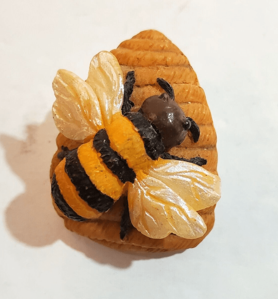 Vintage Beehive 3D Resin Honey Bumble Bee Pinback Pin Retro
