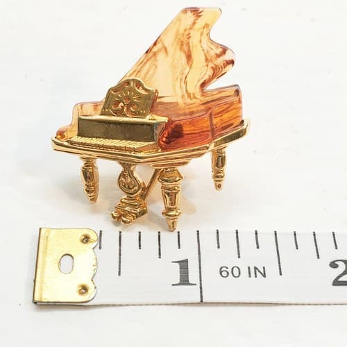 Vintage Signed Avon Grand Piano Gold Tone Lucite Tack Back Lapel Pin - Thumbnail 3
