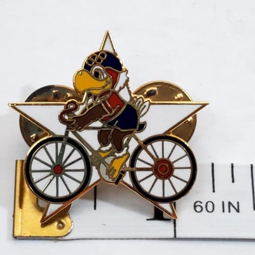 Vintage 1984 Sam the Eagle Cycling Los Angeles Olympic Star Tack Lapel Cap Pin - Thumbnail 5