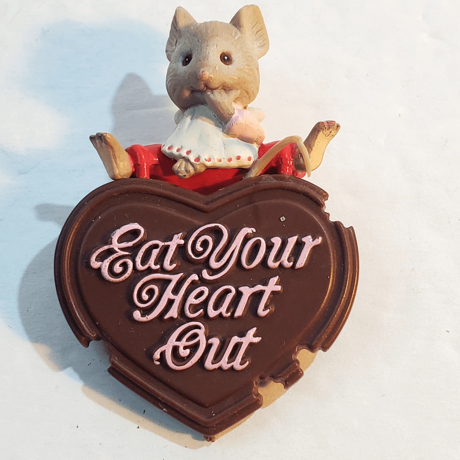 Vintage Enesco Valentine Mouse on Chocolate Eat Your Heart Out 1989 Lapel Pin