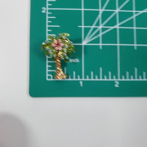 Vtg Signed NR Green Brown Enamel Palm Tree w multicolor Rhinestones Lapel Pin - Thumbnail 4