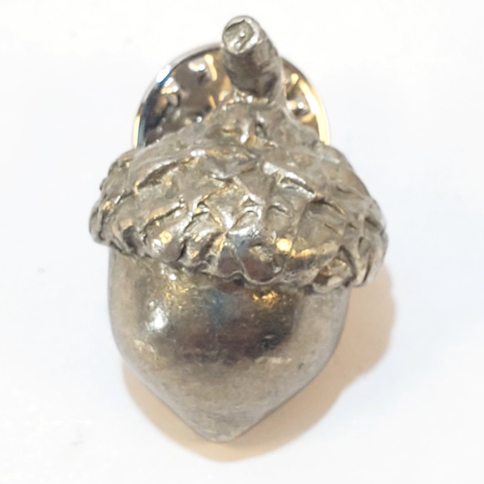 Vintage Signed Clift Pewter Figural Acorn Nut Lapel Pin Tie Tack Nature