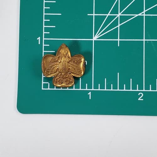 Vintage Goldtone Girl Scout GS Trefoil Membership Pin Badge Eagle Pinback - Thumbnail 4