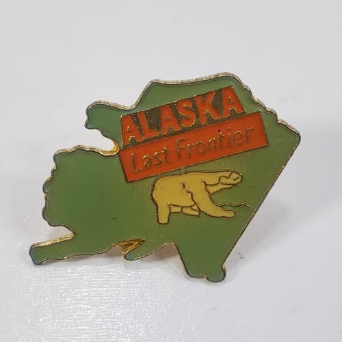 Vintage Gold Tone State Alaska Last Frontier Polar Bear Lapel Tack Cap Pin