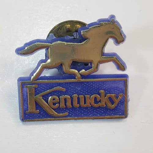 Vintage Kentucky Derby Blue Gold Souvenir with Horse Plastic Lapel Cap Pin