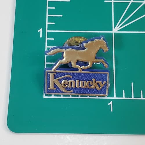 Vintage Kentucky Derby Blue Gold Souvenir with Horse Plastic Lapel Cap Pin - Thumbnail 3