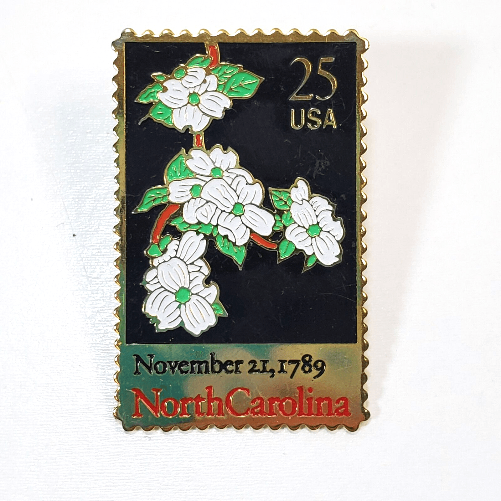 USPS North Carolina 25 cents Flower Postage Stamp Replica Enamel Lapel Tack Pin