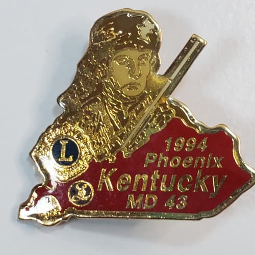 Vintage 1994 Lion's Club MD43 Phoenix Kentucky Lapel Pin Rifle Raccoon Hat