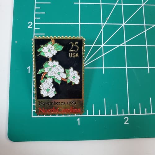 USPS North Carolina 25 cents Flower Postage Stamp Replica Enamel Lapel Tack Pin - Thumbnail 3
