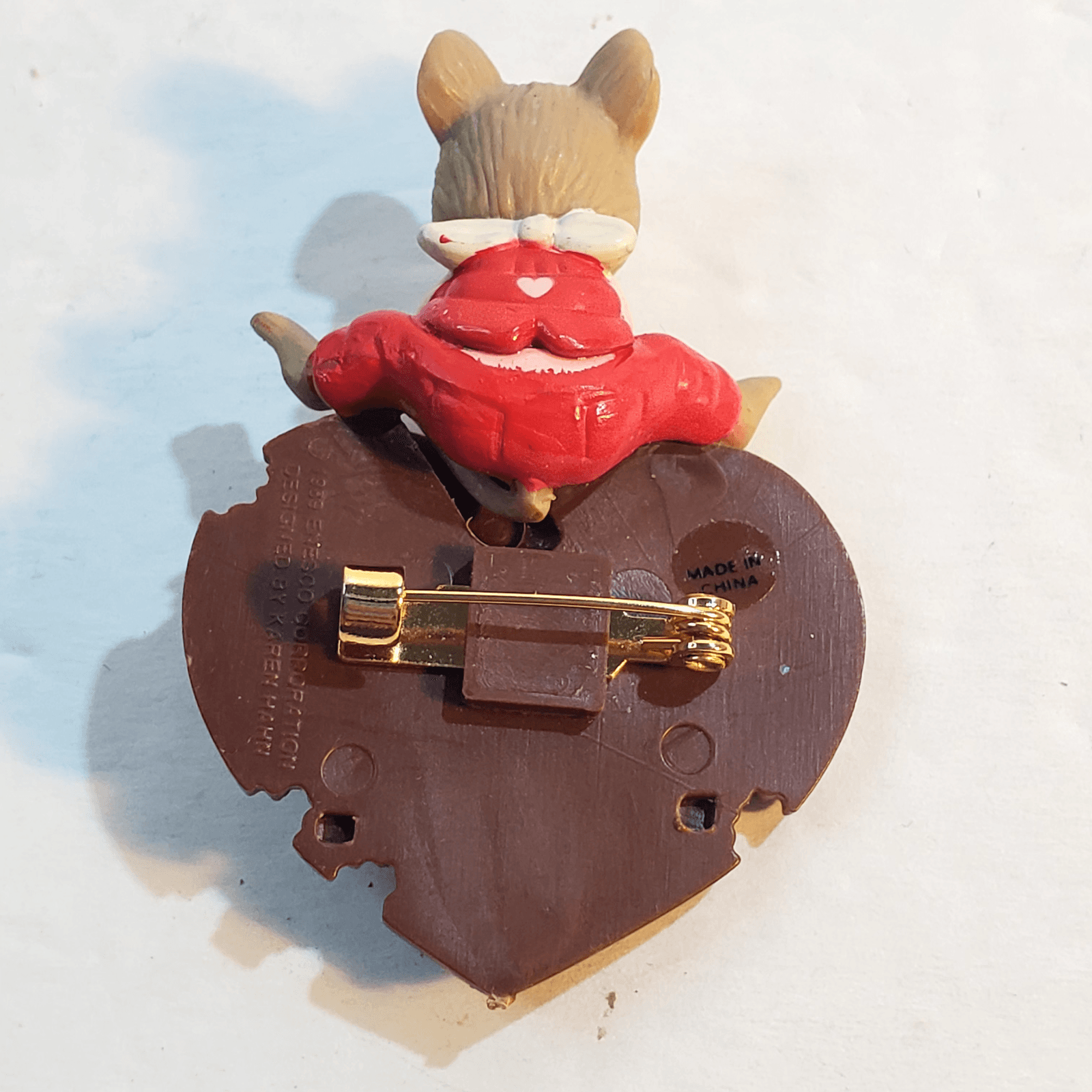 Vintage Enesco Valentine Mouse on Chocolate Eat Your Heart Out 1989 Lapel Pin - Thumbnail 2