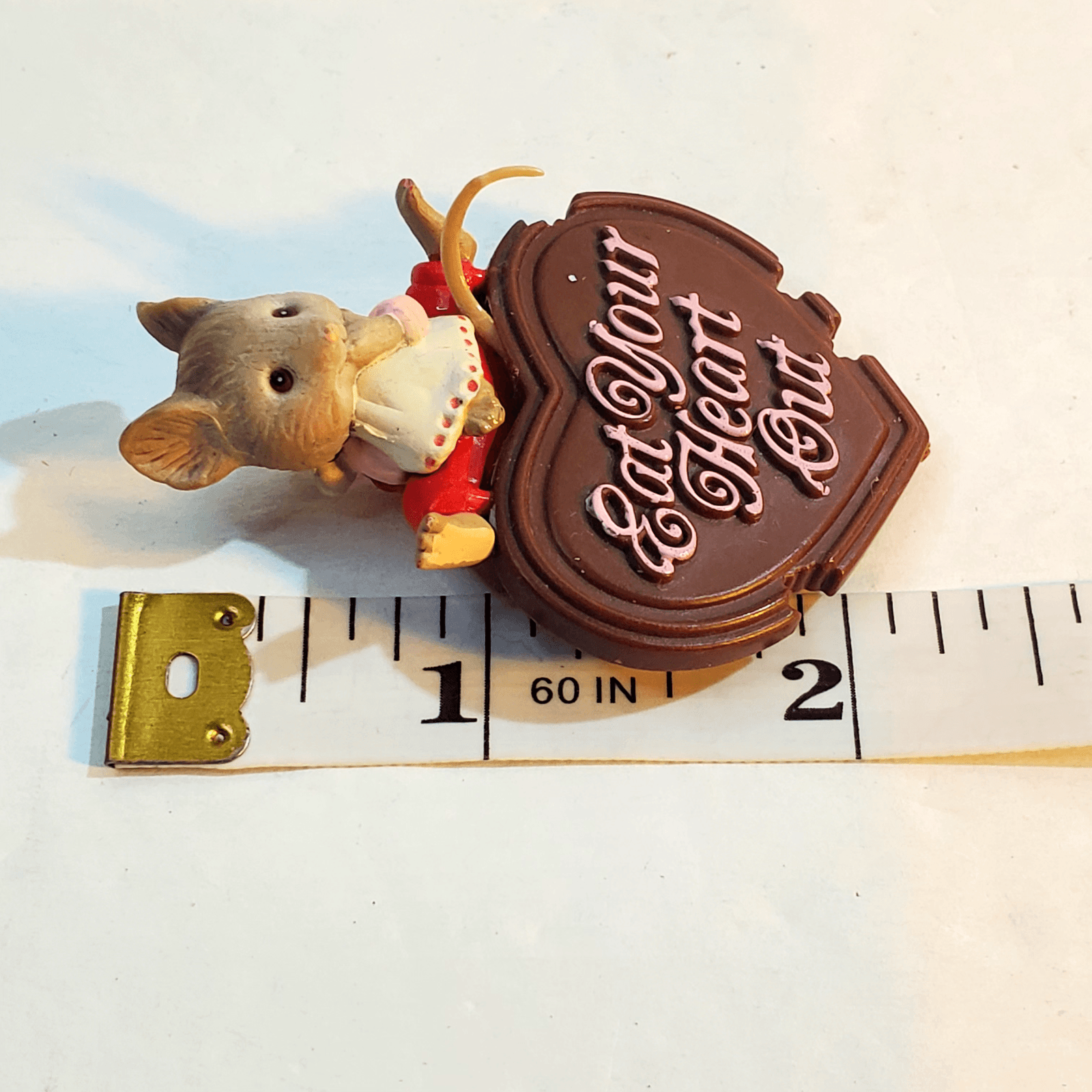 Vintage Enesco Valentine Mouse on Chocolate Eat Your Heart Out 1989 Lapel Pin - Thumbnail 4