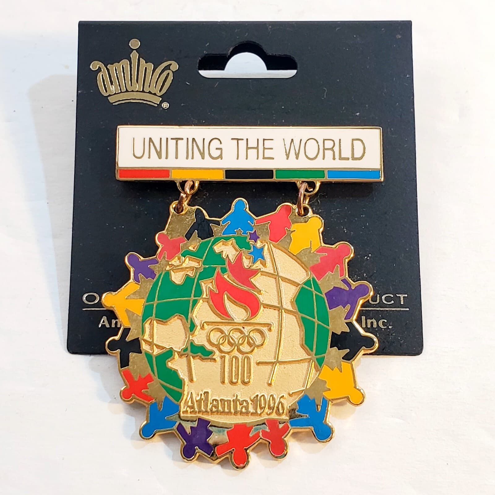 Vintage 1996 Atlanta Olympics Uniting The World Dangle Lapel Tack Cap Pin Badge