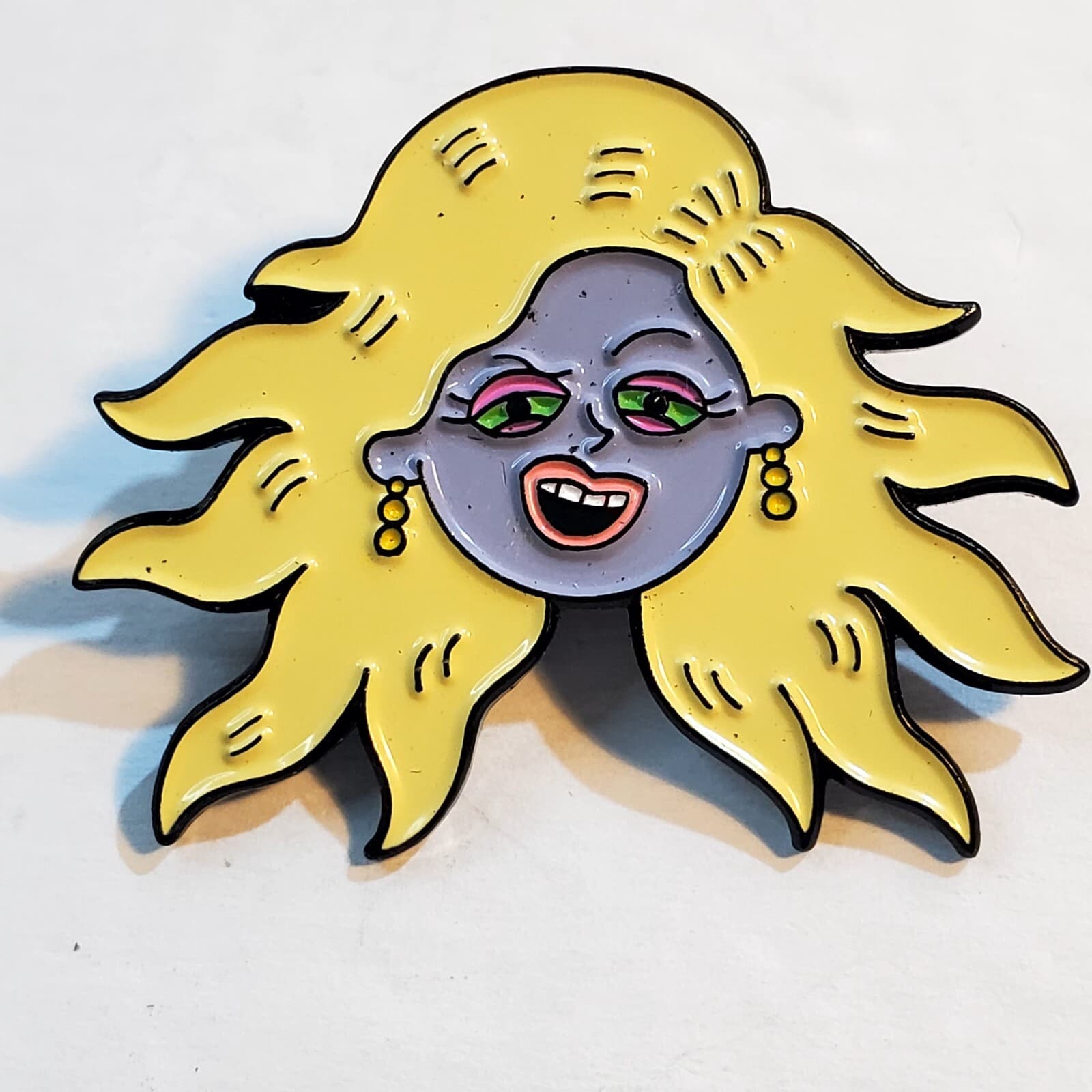 Cartoon Pop Art Style Funky Blonde Face Lapel Tack Cap Push Pin Retro Jewelry