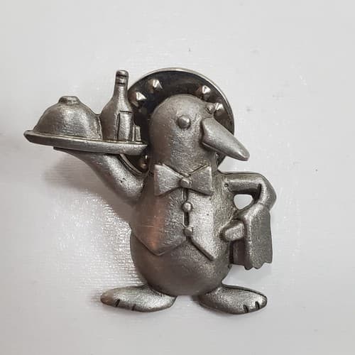 Vintage Signed JJ Pewter Tone Penguin Waiter Tuxedo Tie Tack Lapel Pin