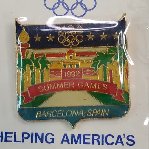 Vtg 1992 Olympics Barcelona Summer Games USA Enamel Pin Hat Tie Lapel Pinback - Thumbnail 2