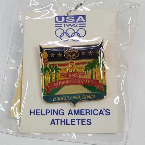 Vtg 1992 Olympics Barcelona Summer Games USA Enamel Pin Hat Tie Lapel Pinback
