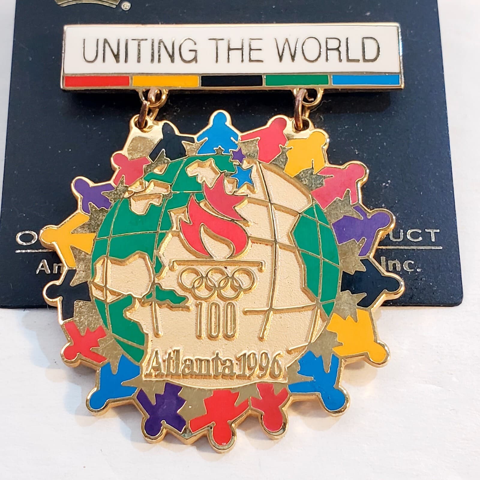 Vintage 1996 Atlanta Olympics Uniting The World Dangle Lapel Tack Cap Pin Badge - Thumbnail 2