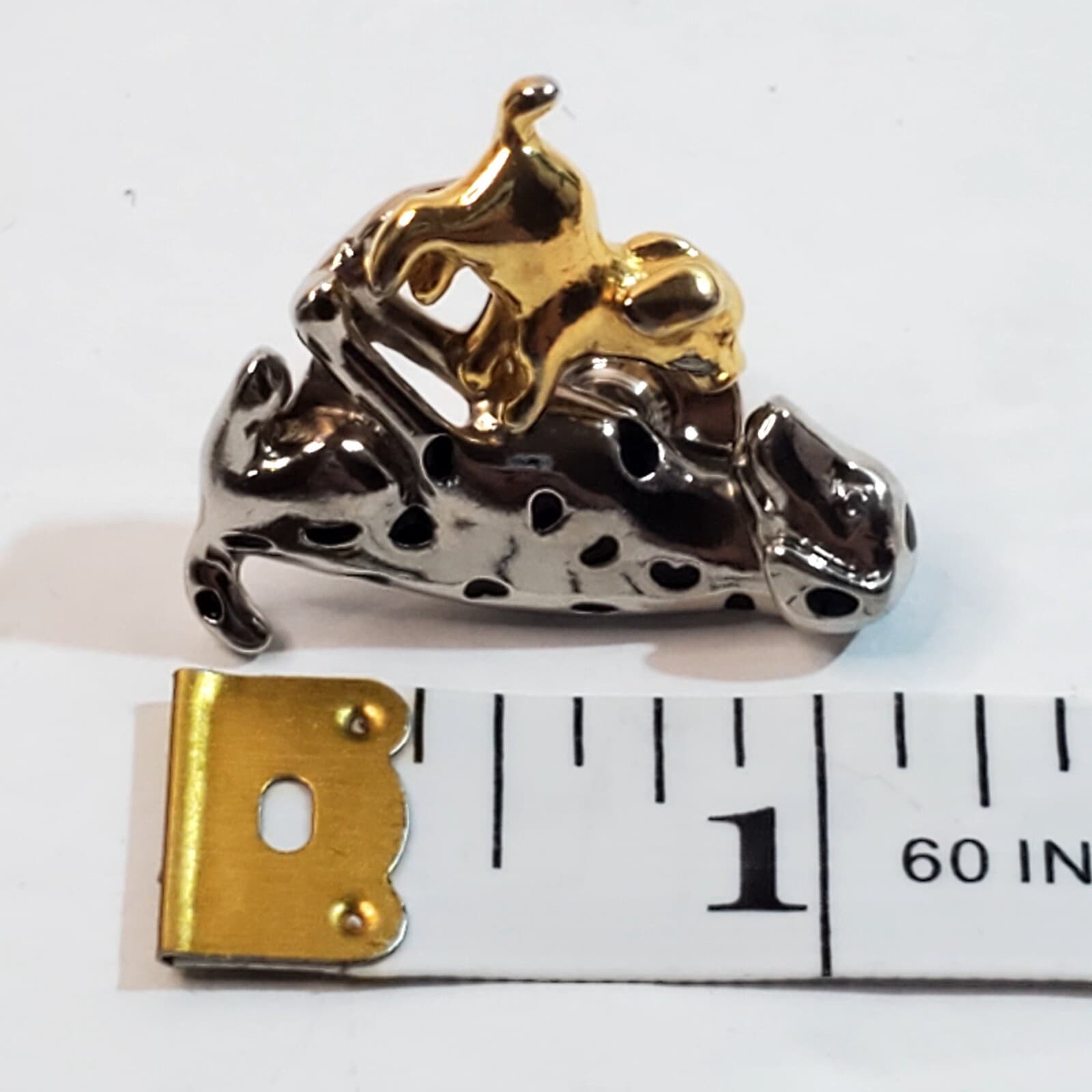 Vintage Avon Dalmatian and Puppy Gold & Silver Tone Tie Tack Lapel Cap Pin - Thumbnail 4