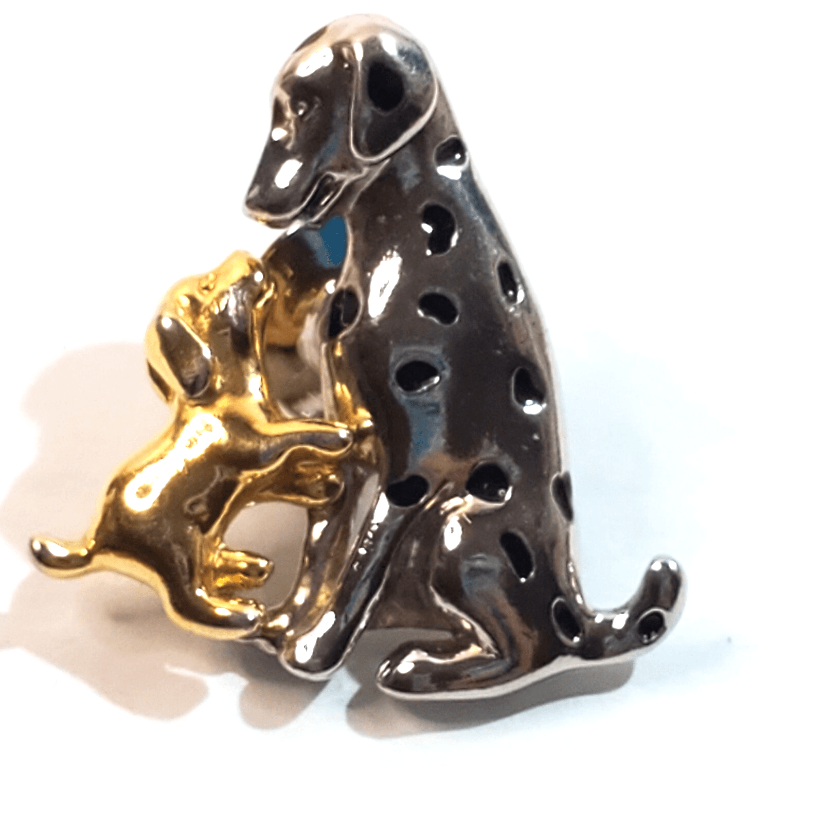 Vintage Avon Dalmatian and Puppy Gold & Silver Tone Tie Tack Lapel Cap Pin