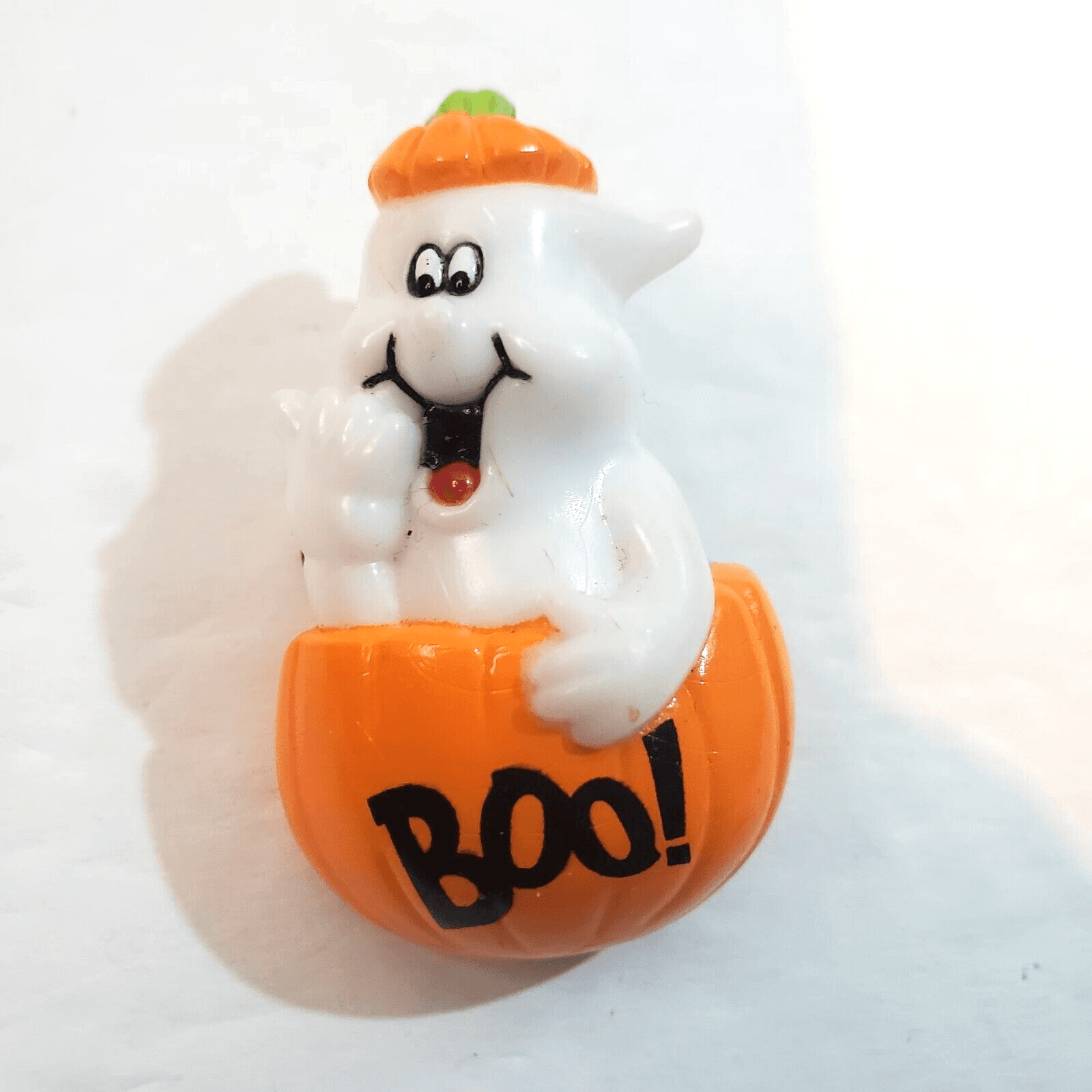 Vintage E.U. Halloween Happy Ghost in a Pumpkin BOO Plastic Molded Pin
