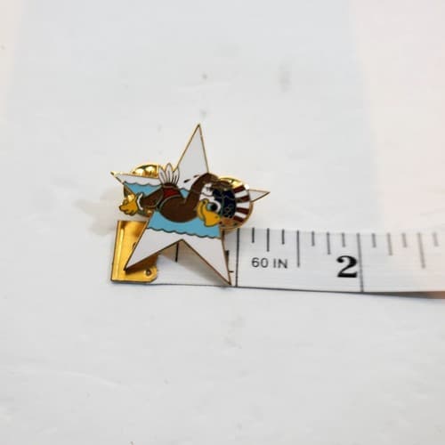 Vtg 1984 Sam the Eagle Swimming Butterfly Los Angeles Olympic Star Lapel Cap Pin - Thumbnail 4