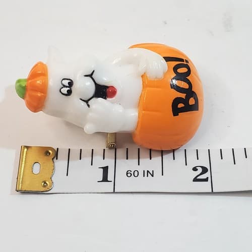 Vintage E.U. Halloween Happy Ghost in a Pumpkin BOO Plastic Molded Pin - Thumbnail 4