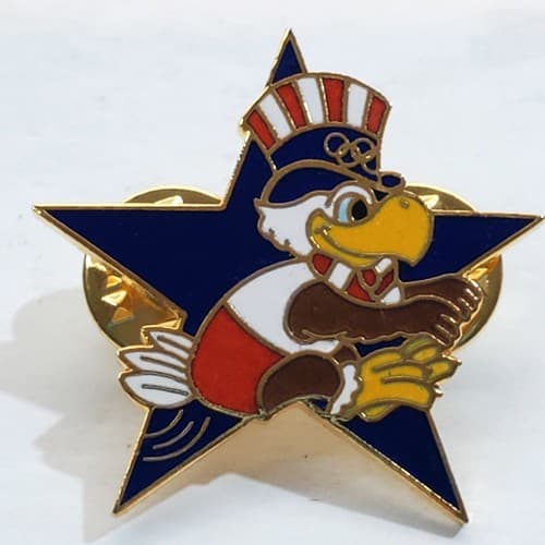 Vtg 1984 Sam the Eagle Long Jump Los Angeles Olympic Star Tack Lapel Cap Pin
