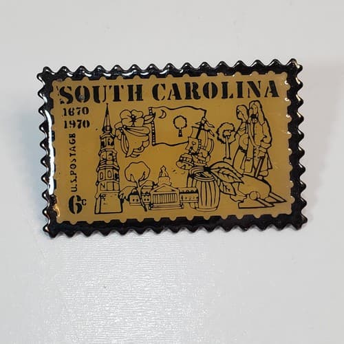 Vintage South Carolina 1970 6c USPS US Postal Service Stamp Lapel Pin Pinback