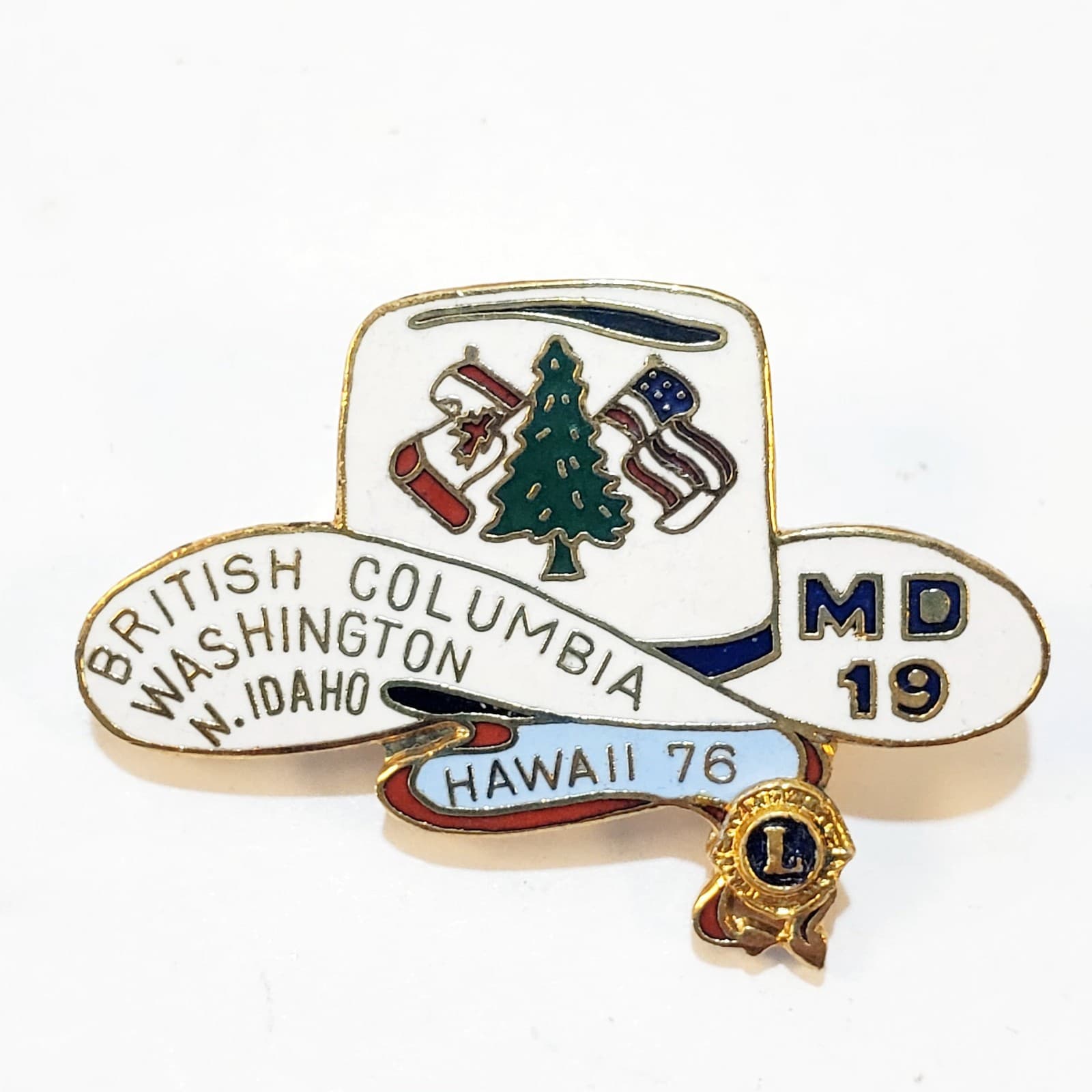 Vtg Lions Club Hawaii 76 MD 19 Hat Cap Pin British Columbia Washington N. Idaho