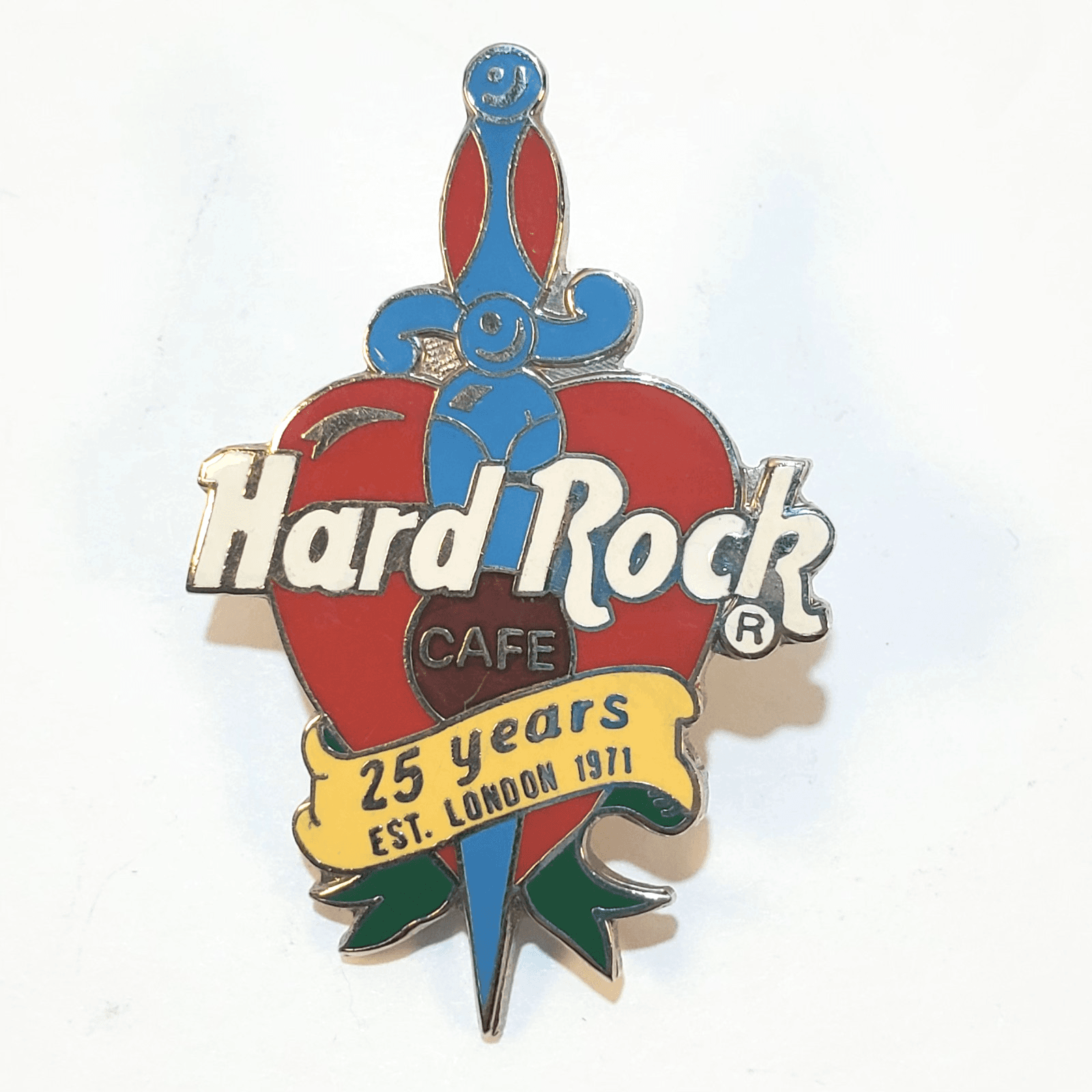 Hard Rock Cafe 25 Years Established London 1971 Heart & Sword Tack Lapel Cap Pin