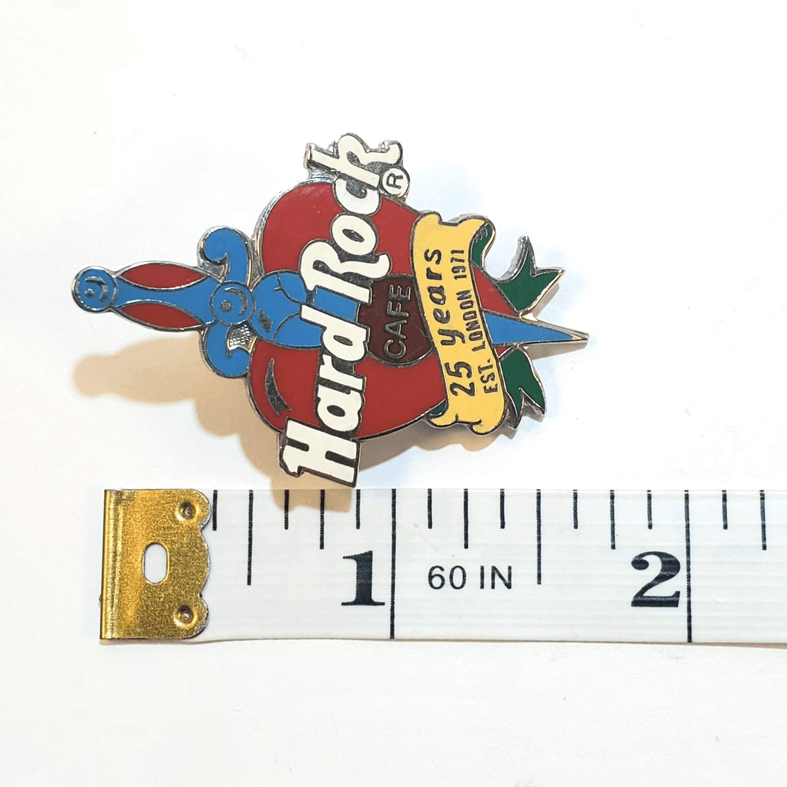Hard Rock Cafe 25 Years Established London 1971 Heart & Sword Tack Lapel Cap Pin - Thumbnail 3