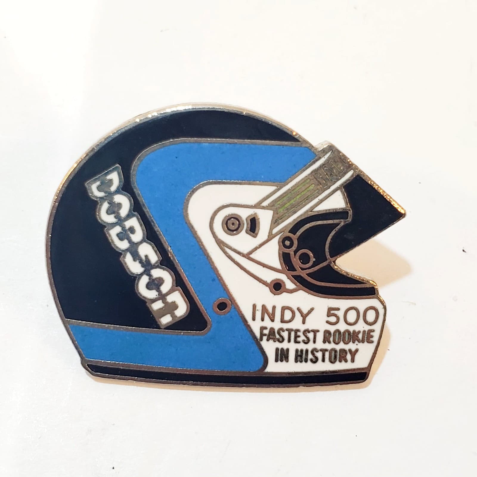 Vtg Dominic Dobson Helmet IndyCar 500 Racing Tack Lapel Cap Pin Fastest Rookie