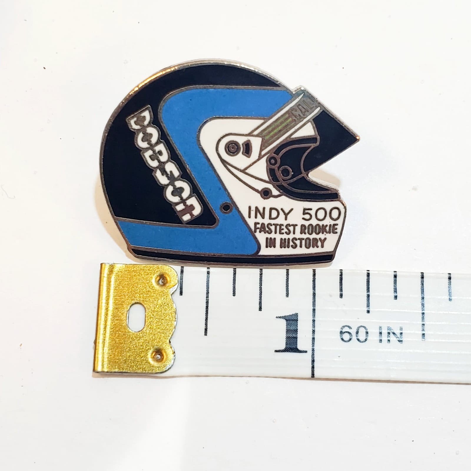 Vtg Dominic Dobson Helmet IndyCar 500 Racing Tack Lapel Cap Pin Fastest Rookie - Thumbnail 3
