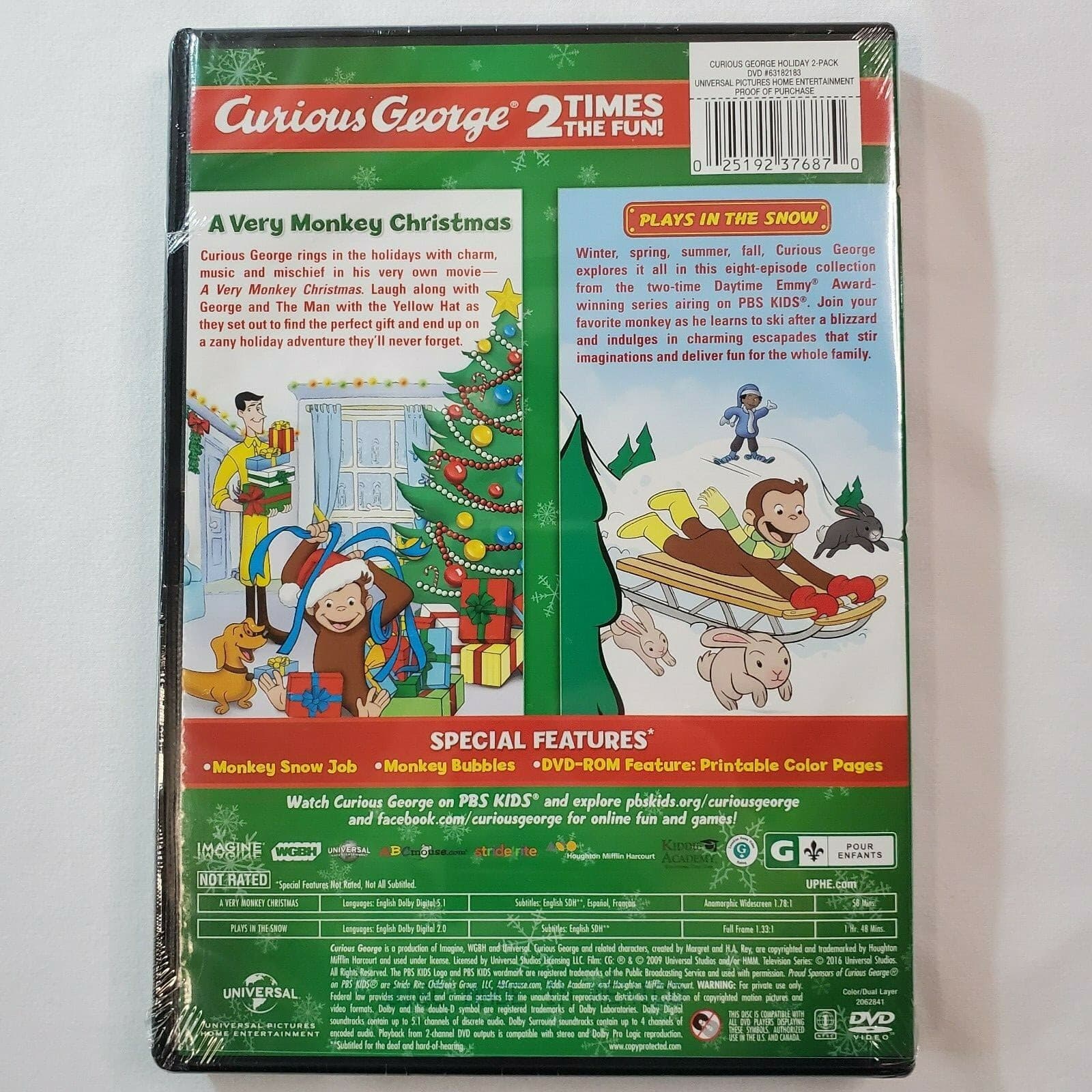Curious George: Holiday 2-Pack DVD Frank Welker New Sealed - Thumbnail 2