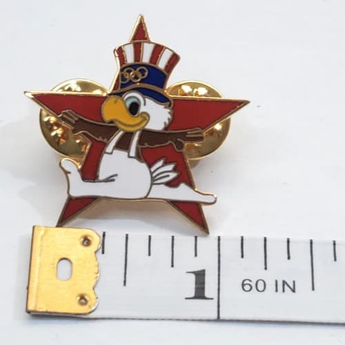 Vintage 1984 Sam the Eagle Gymnastics Floor LA Olympic Star Tack Lapel Cap Pin - Thumbnail 5