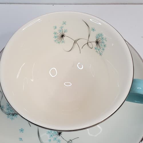Taylor Smith Taylor Versatile Aqua Blue Lace Dandelion Coffee Cup & Saucer Plate - Thumbnail 4
