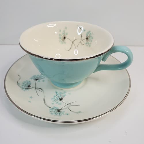 Taylor Smith Taylor Versatile Aqua Blue Lace Dandelion Coffee Cup & Saucer Plate