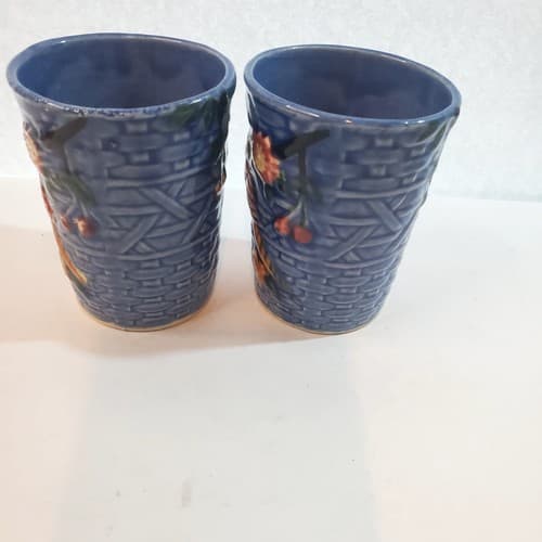 Set of 2 Vintage Ceramic Hand Painted Japan Glazed Tumbler Juice Cup 3D Bird - Thumbnail 4