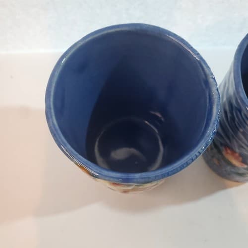 Set of 2 Vintage Ceramic Hand Painted Japan Glazed Tumbler Juice Cup 3D Bird - Thumbnail 2
