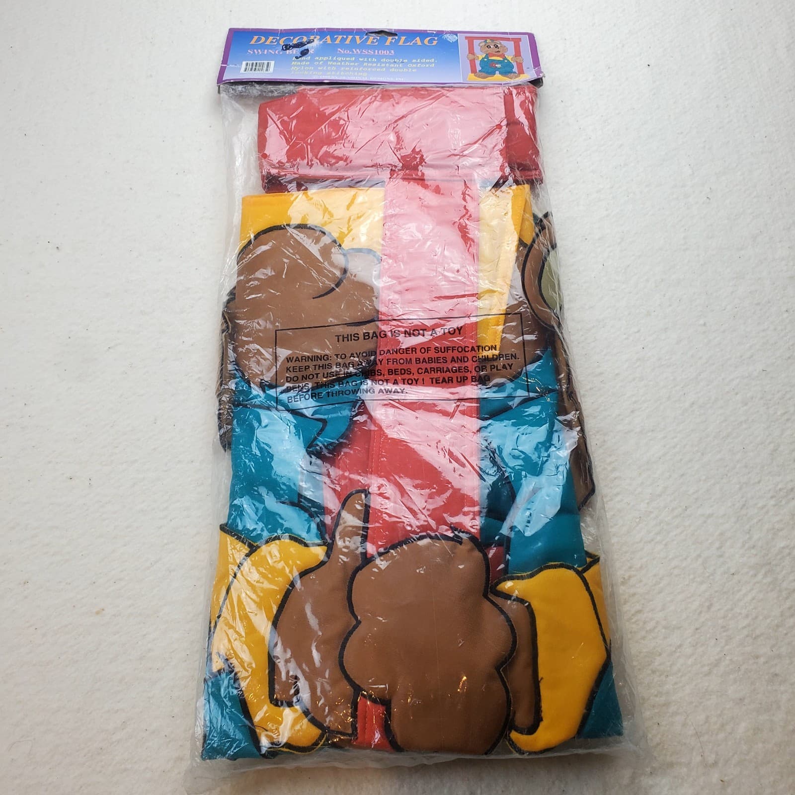 Vintage 1999 Decorative Outdoor Nylon Flag Bear On A Swing Banner 30” X 42” NOS - Thumbnail 7