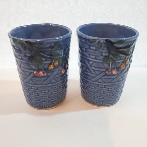 Set of 2 Vintage Ceramic Hand Painted Japan Glazed Tumbler Juice Cup 3D Bird - Thumbnail 6