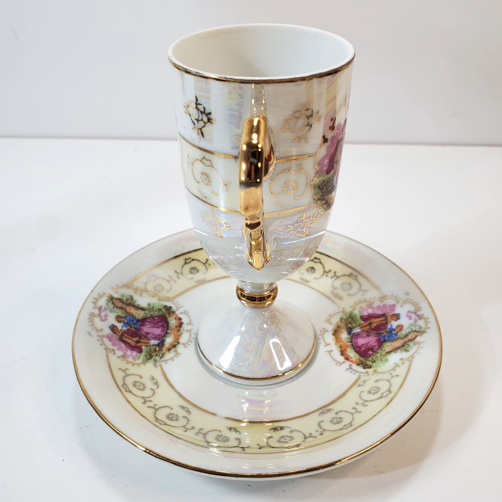 Royal Vienna Style Classical Victorian Scene 7/891 Demitasse Cup Saucer Yellow - Thumbnail 3